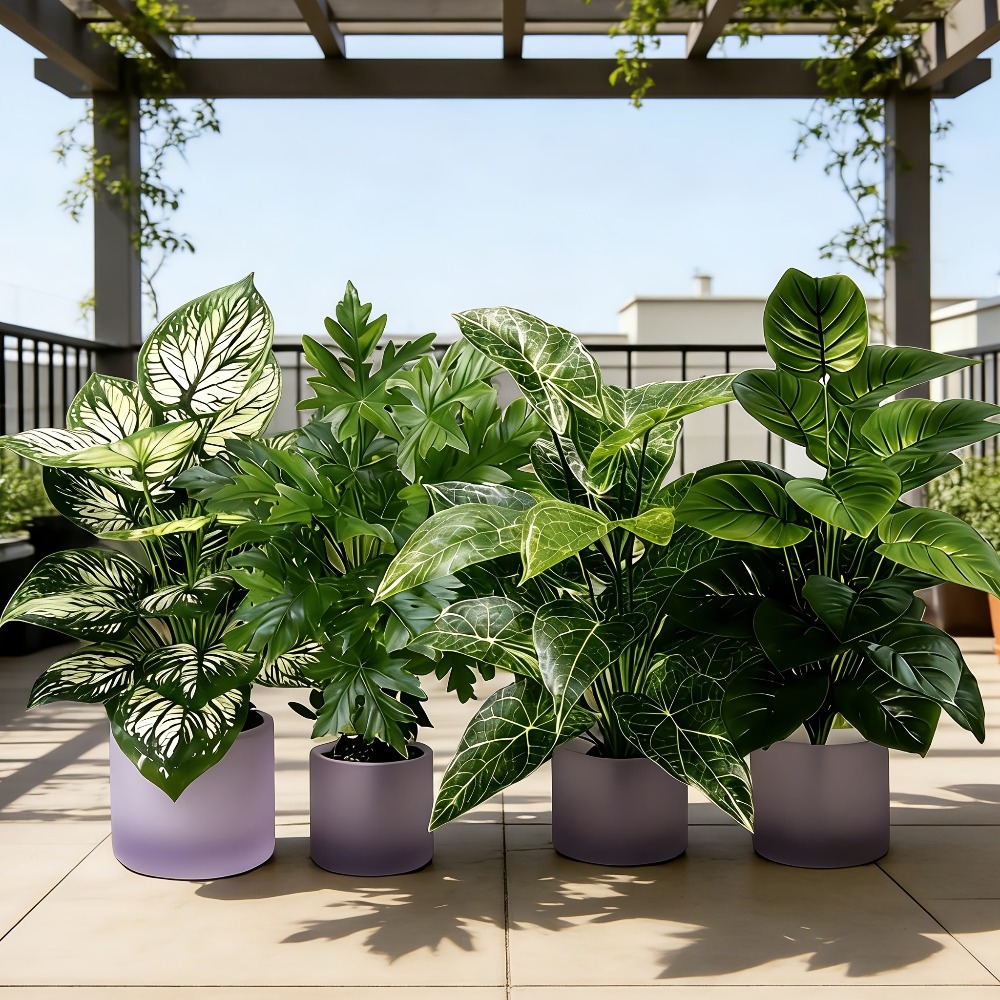 Dracaena Marginata - 4 Plantas Artificiales con 48 Hojas,